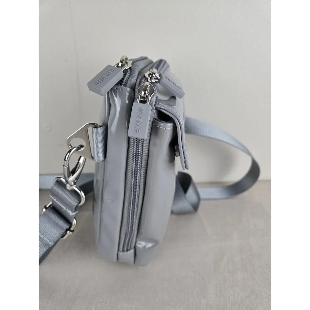IHKWIP Grey Patent‎ Crossbody Phone Bag Small Messenger Travel Tech Organizer